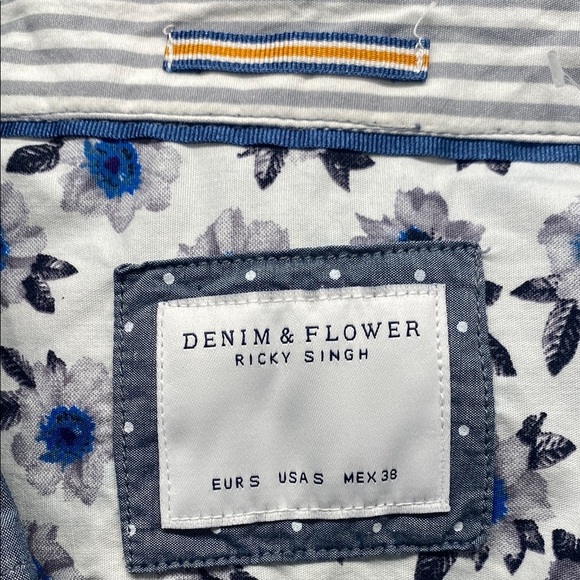 NWT Denim & Flower Blue and White Casual Button Down Chambray Shirt Men’s - Picture 2 of 13